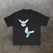Trendy Dove Print Short Sleeve T-Shirt