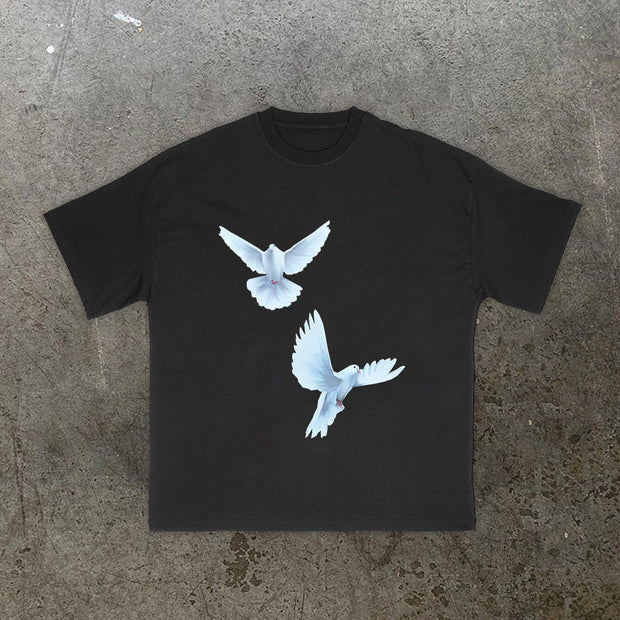 Trendy Dove Print Short Sleeve T-Shirt