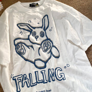 Street style loose rabbit print short-sleeved t-shirt