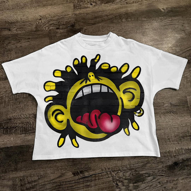 Crying Cartoon Print Short Sleeve T-Shirt