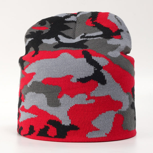 Pullover camouflage jacquard knitted hat warm hat