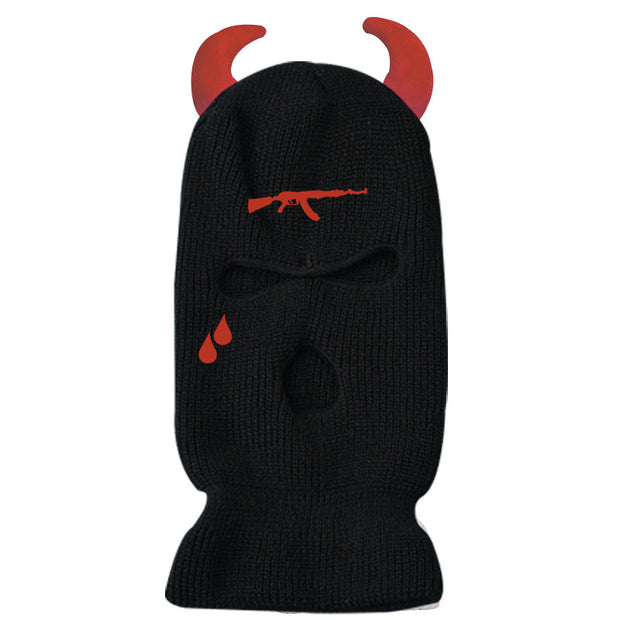 Devil's horn knitted three-eyed hat