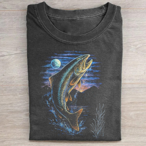 Fish Midnight Vintage Style Graphic T-shirt