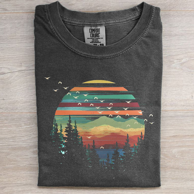 Retro Pine Trees Sunset T-shirt