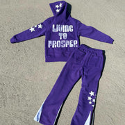 Retro personality contrasting pattern hoodie set