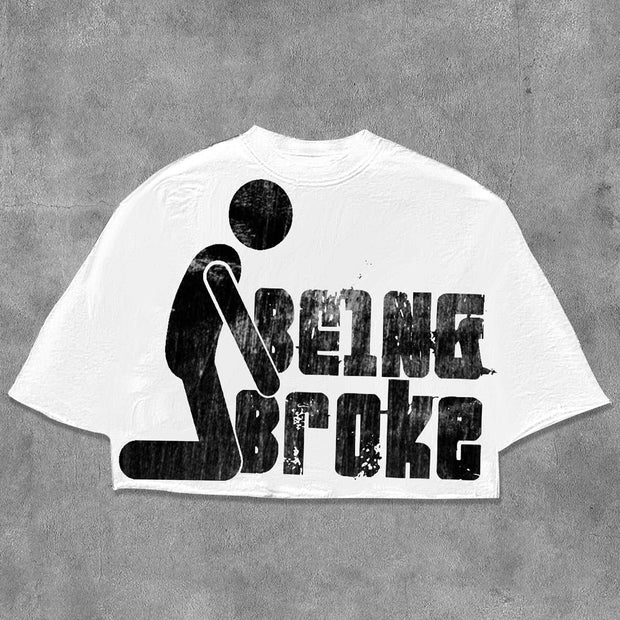 Being Broke Printed Three-quarter Sleeve T-shirt