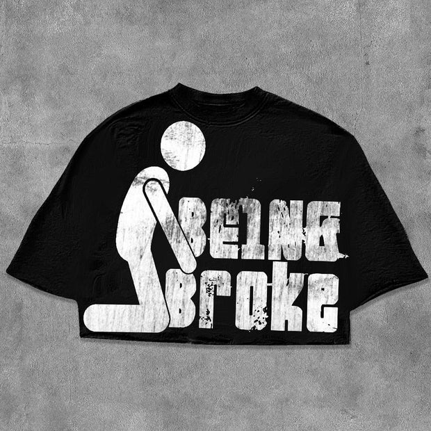 Being Broke Printed Three-quarter Sleeve T-shirt