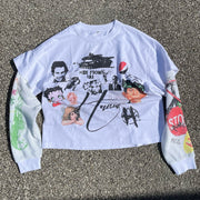 Fake two casual street hip-hop graffiti long-sleeved T-shirt
