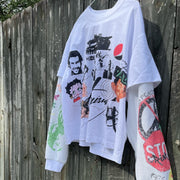 Fake two casual street hip-hop graffiti long-sleeved T-shirt