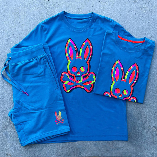 Casual Bunny Print Short Sleeve Preppy Suit
