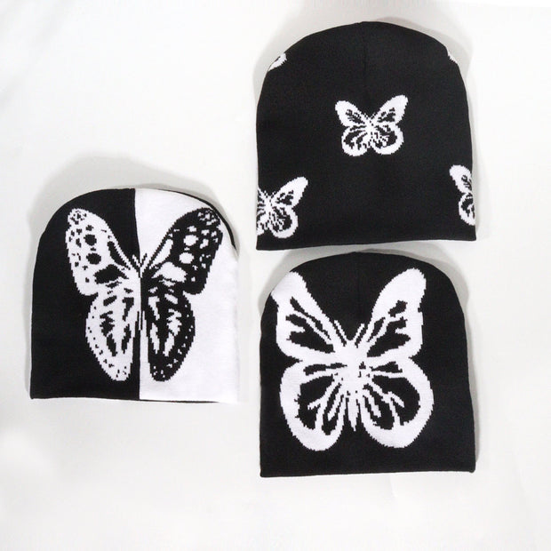 Two-color butterfly knitted hat, fashionable and versatile hat