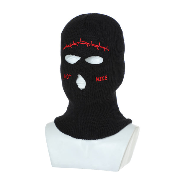 Embroidered Ski Three Hole Knit Hat Ski Warm Ear Guard Head Cover