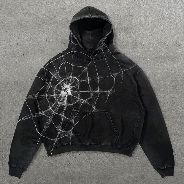 Fashion Spider Web Print Long Sleeve Hoodies