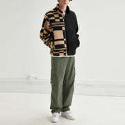 Personalized street style men's color matching printed plush jacket