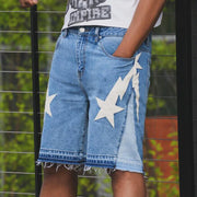 Lucky Star Casual Street Retro Stitching Short Denim