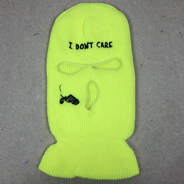 Embroidered knitted thermal beanie ski three-hole cap