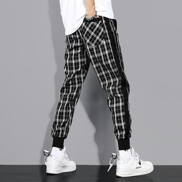 Plaid Drawstring Sports Casual Pants