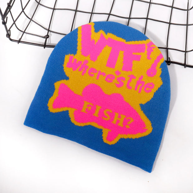 WTF letter jacquard knitted hat
