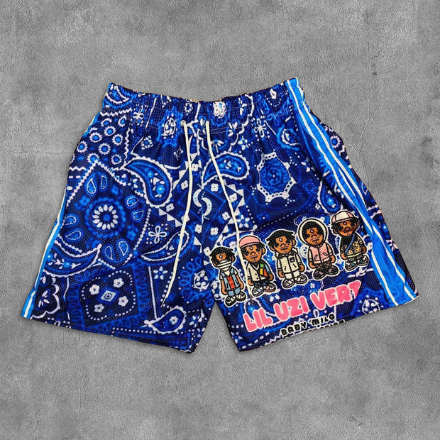 Multi-element Mix Print Mesh Pocket Shorts