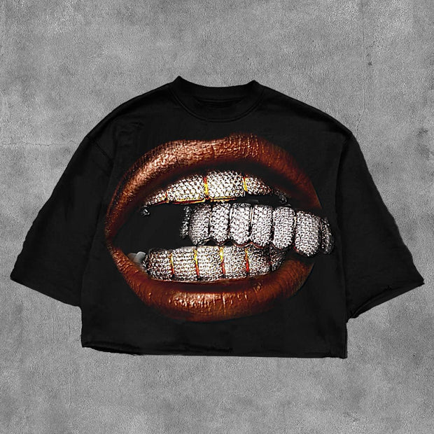 Crooked Smile Printed Three-quarter Sleeve T-shirt