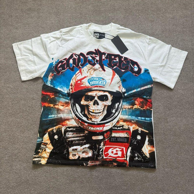 Skeleton racer print T-shirt