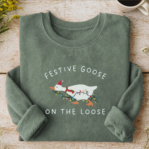 Festive Goose on the Loose Christmas Sweatshirt