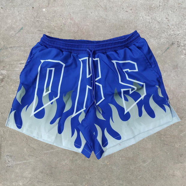 Street Style Alphabet Flame Print Stretch Shorts