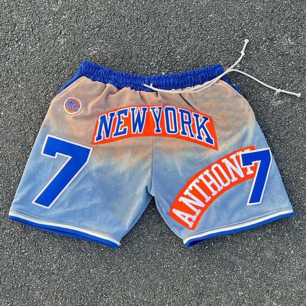 No. 7 New York Print Relaxed Mesh Track Shorts