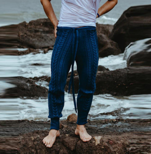 Casual style retro slim knitted wool pants