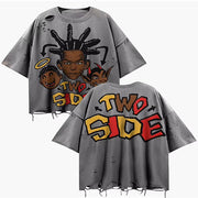 Retro personality hole print short T-shirt