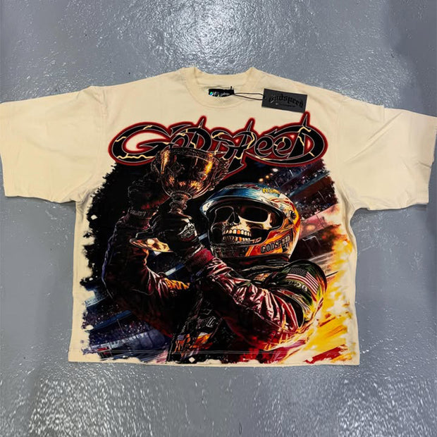 Personalized skull print short-sleeved T-shirt