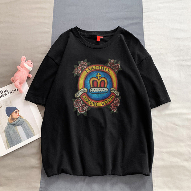 Retro round neck short sleeve street T-shirt