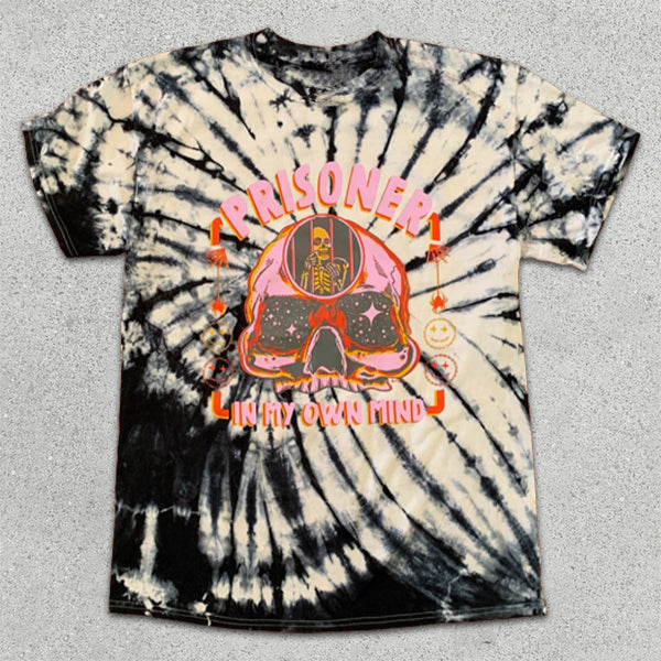 Skull graphic print tie-dye short-sleeve T-shirt