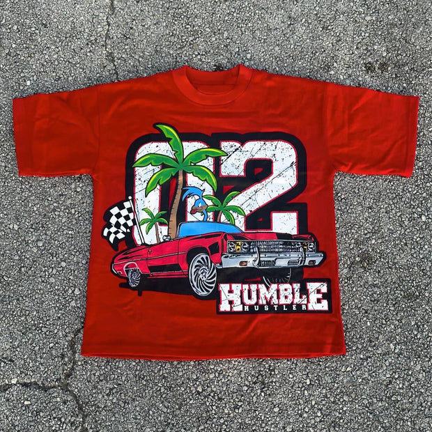 No. 2 Racing Coconut Tree Print Short Sleeve T-Shirt