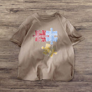 Personalized puzzle print short-sleeved T-shirt