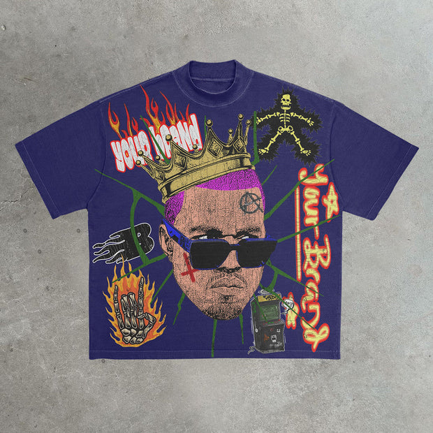 Rap Crown Casual Street Cotton Printed T-Shirt