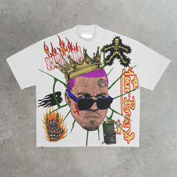 Rap Crown Casual Street Cotton Printed T-Shirt