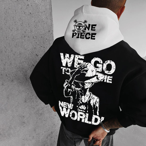 Hip Hop Graphic Color Block Casual Hoodie