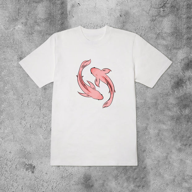 Marine fish fashion pink printed short-sleeved T-shirt