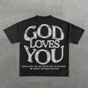 God Loves You Print Short Sleeve T-Shirt
