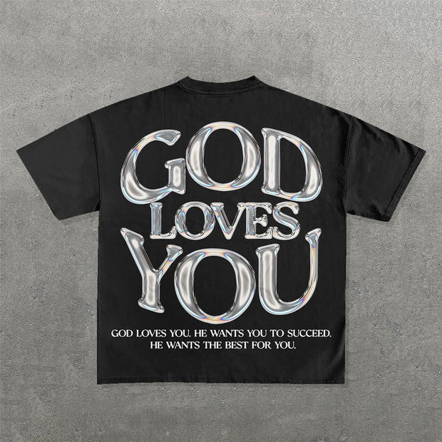 God Loves You Print Short Sleeve T-Shirt