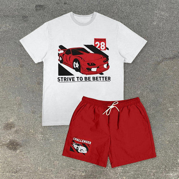 Vintage Print Street Hip Hop Fashion Short Sleeve Suit