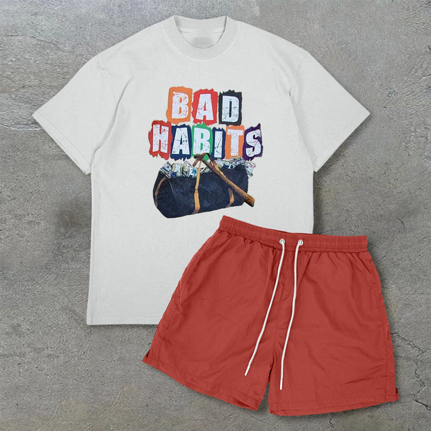 Trendy brand printed street short-sleeved suit