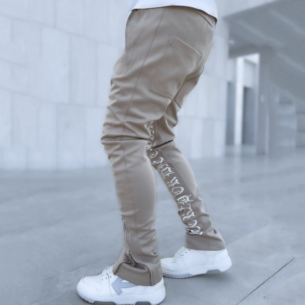 Slim-fit trousers with side pattern street slits