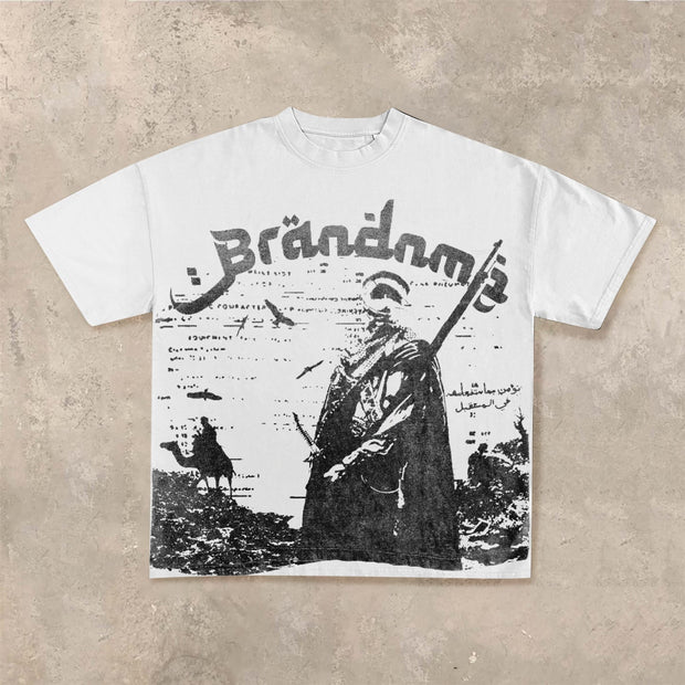 Personalized retro printed round neck short-sleeved T-shirt