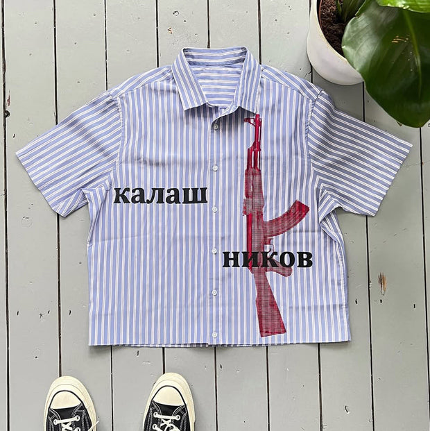 Toy Plaid Print Button Short Sleeve Shirt