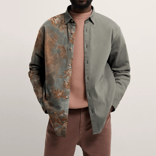 Retro print stitching fashion shirt