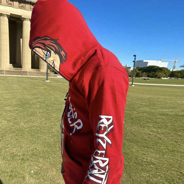 Street style printed long-sleeved zipper sweatshirt jacket