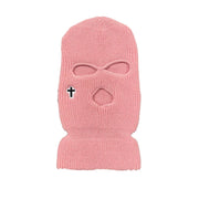 Cross embroidered knitted warm three-hole hat men and women ski mask hat