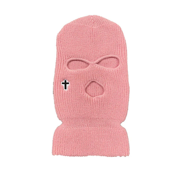 Cross embroidered knitted warm three-hole hat men and women ski mask hat